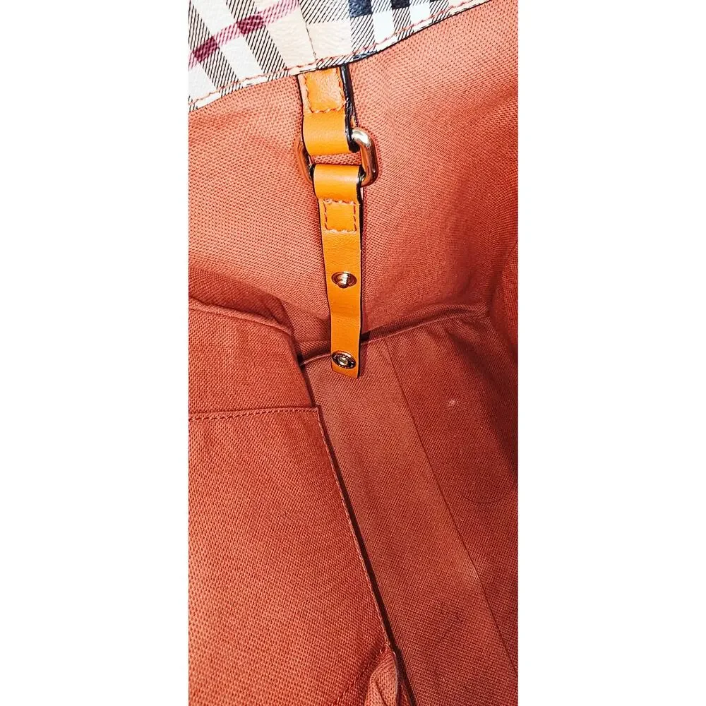 Burberry Orange Leather Haymarket Check Coated Canvas Canterbury Tote Bag - Picture 12 of 16